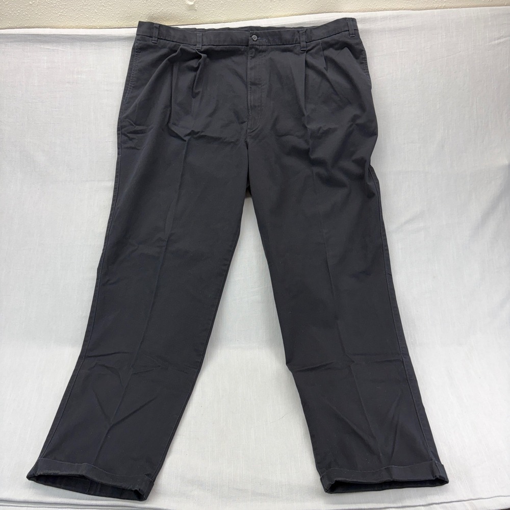 Roundtree & Yorke Pants Mens 48x34 Big Easy Care Pleated Black Stretch Cuffed